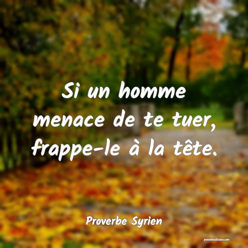  Si un homme menace de te tuer, frappe-le à la tête.