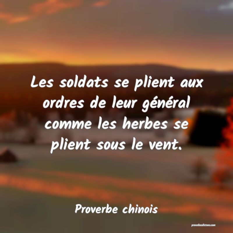 Les soldats se plient aux ordres de leur général comme les herbes se plient sous le vent.