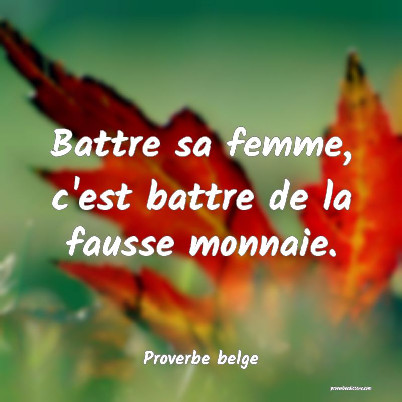 Proverbe belge - Battre sa femme, c'est battre de  ... 