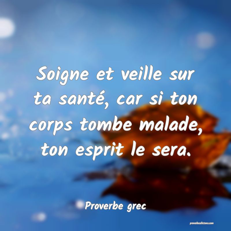 Soigne et veille sur ta santé, car si ton corps tombe malade, ton esprit le sera.