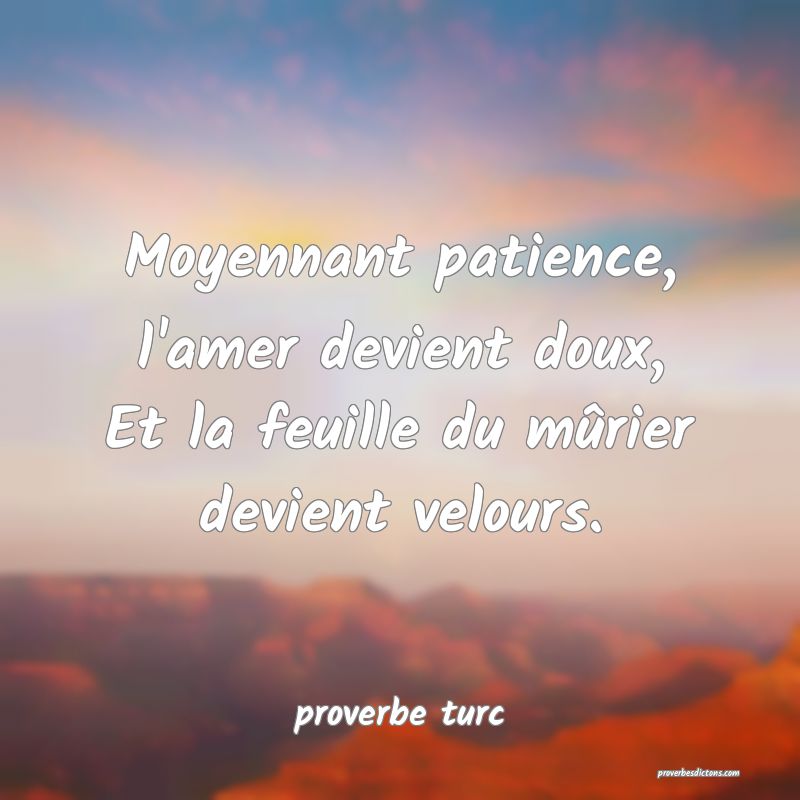  Moyennant patience, l'amer devient doux, Et la feuille du mûrier devient velours.