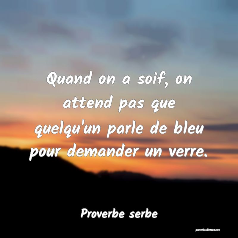  Quand on a soif, on attend pas que quelqu'un parle de bleu pour demander un verre.
