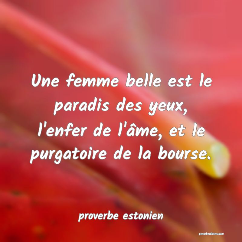  Une femme belle est le paradis des yeux, l'enfer de l'âme, et le purgatoire de la bourse.