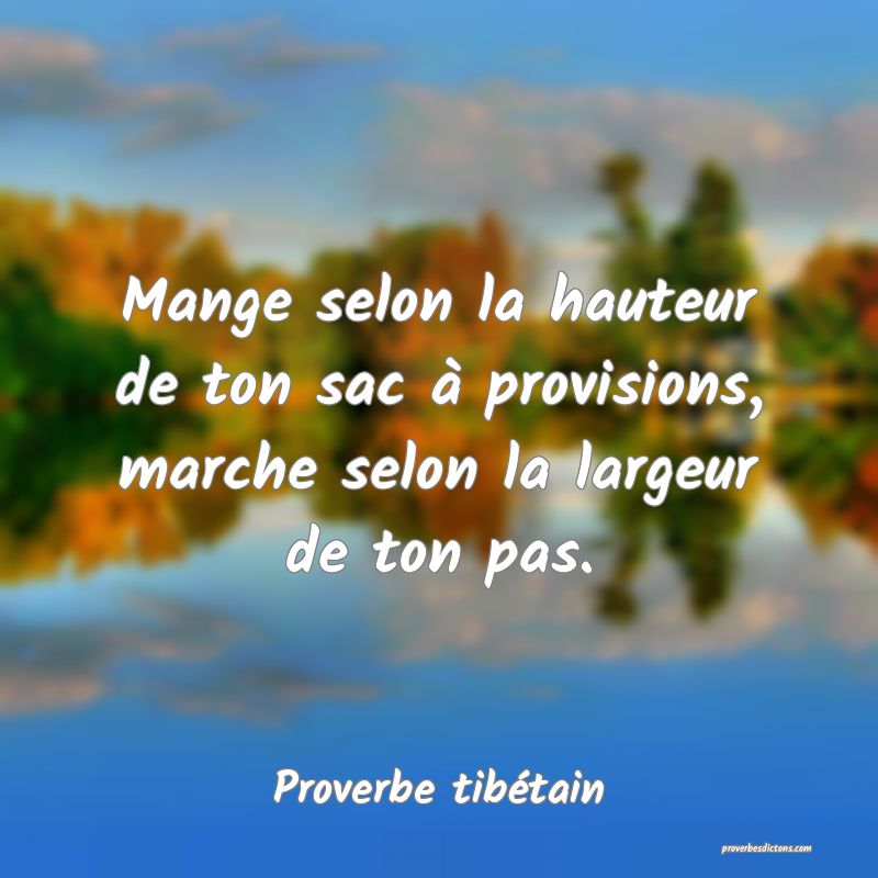 Mange selon la hauteur de ton sac à provisions, marche selon la largeur de ton pas.