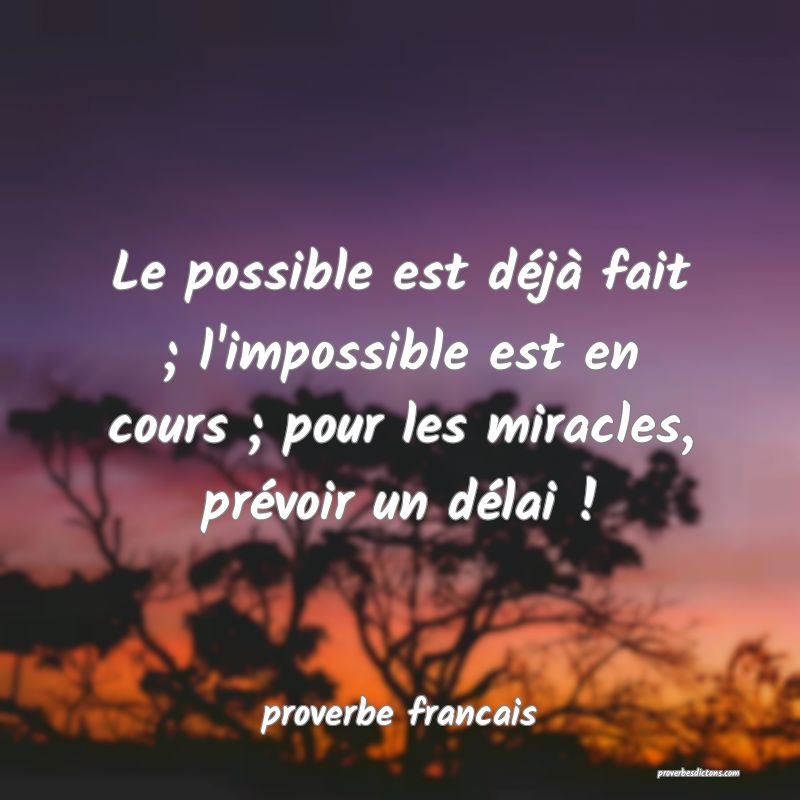 Le possible est déjà fait ; l'impossible est en cours ; pour les miracles, prévoir un délai !