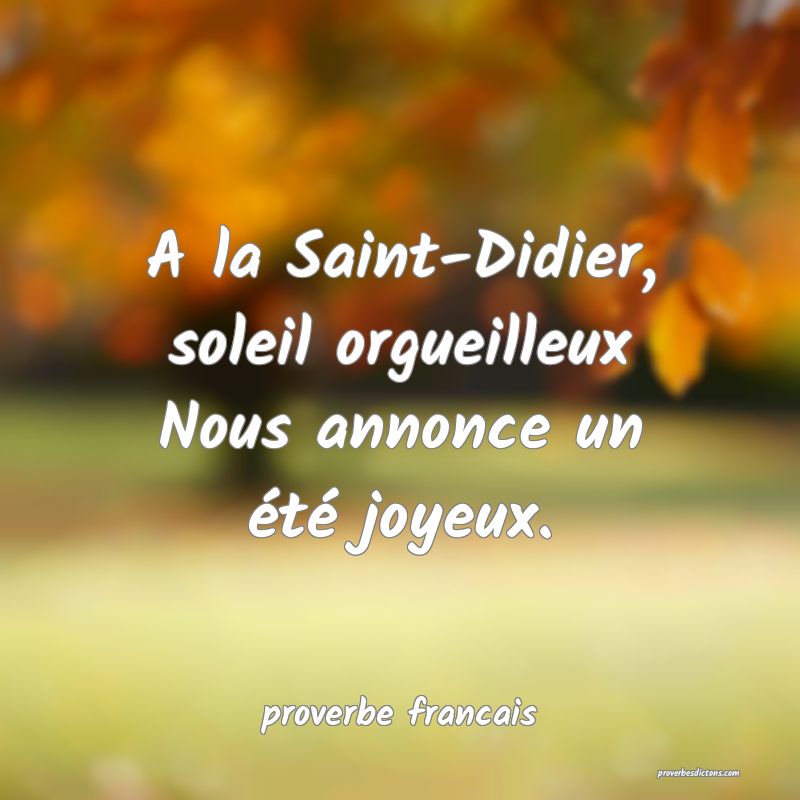A La Saint Didier Soleil Orgueilleux Nous Annonce