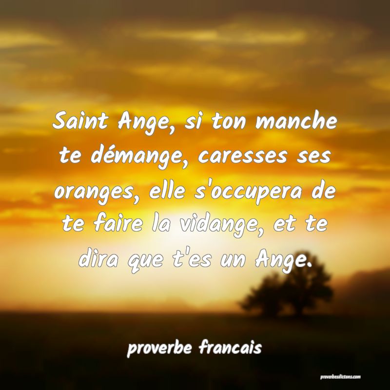 Saint Ange, si ton manche te démange, caresses ses oranges, elle s'occupera de te faire la vidange, et te dira que t'es un Ange.