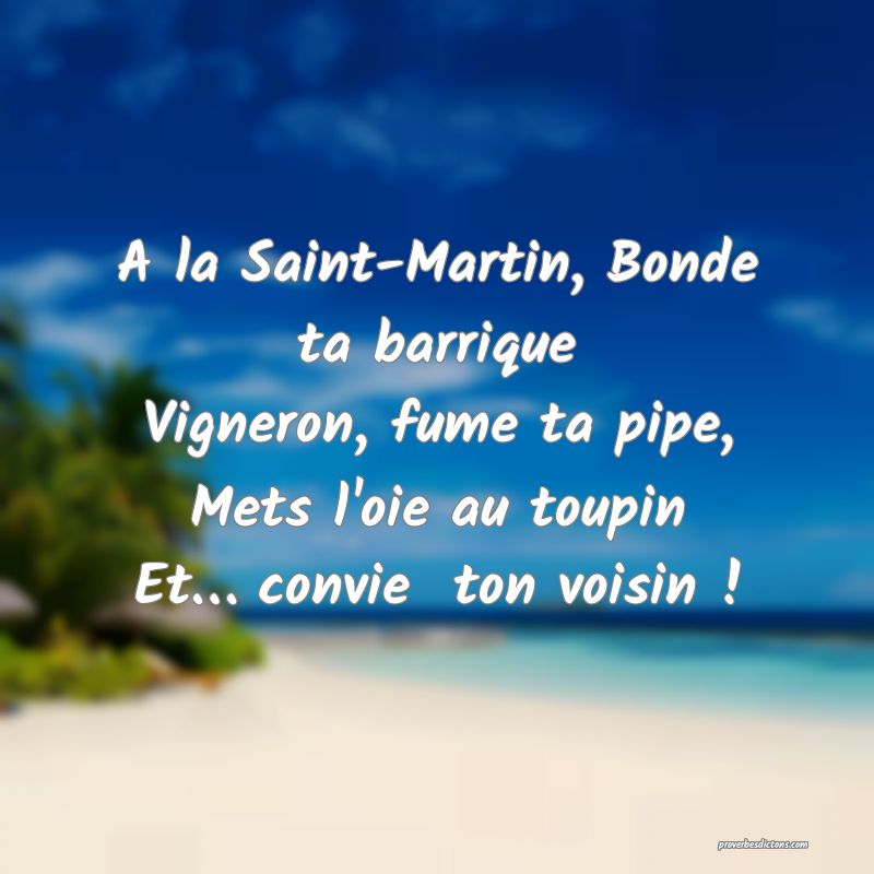 A la Saint-Martin, Bonde ta barrique
Vigneron, fume ta pipe,
Mets l'oie au toupin
Et… convie  ton voisin !

