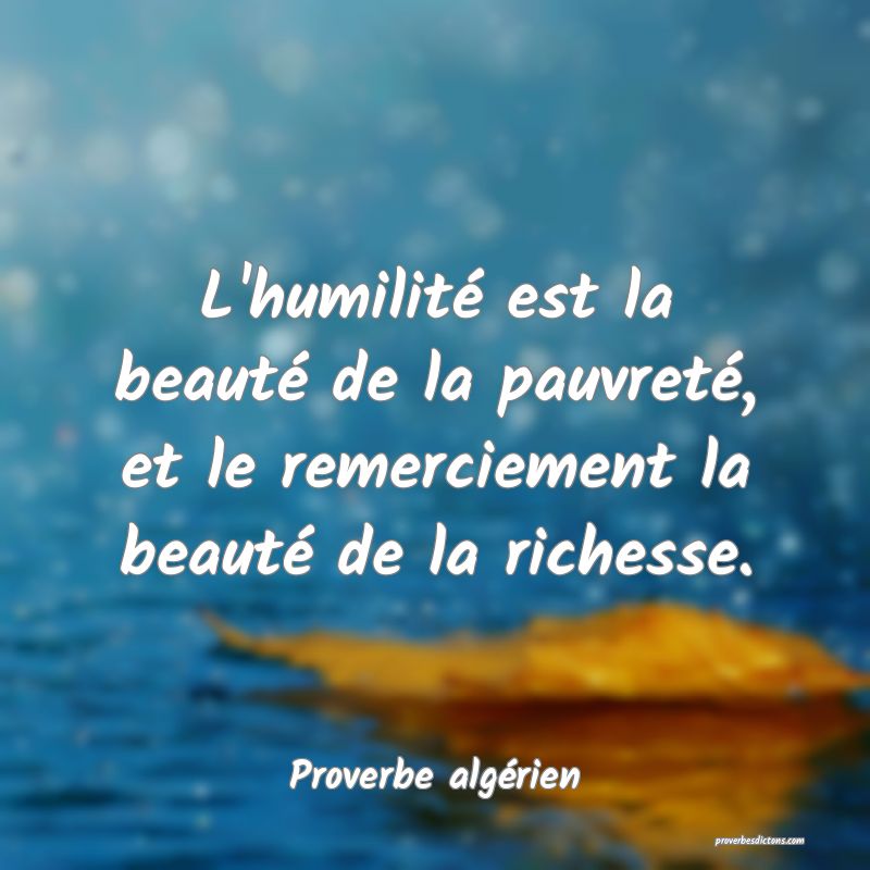 L'humilité est la beauté de la pauvreté, et le remerciement la beauté de la richesse.