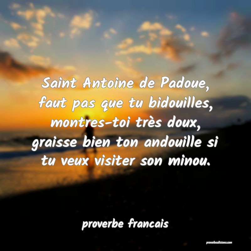  Saint Antoine de Padoue, faut pas que tu bidouilles, montres-toi très doux, graisse bien ton andouille si tu veux visiter son minou.