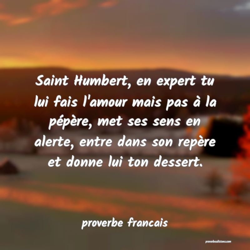 Saint Humbert, en expert tu lui fais l'amour mais pas à la pépère, met ses sens en alerte, entre dans son repère et donne lui ton dessert.