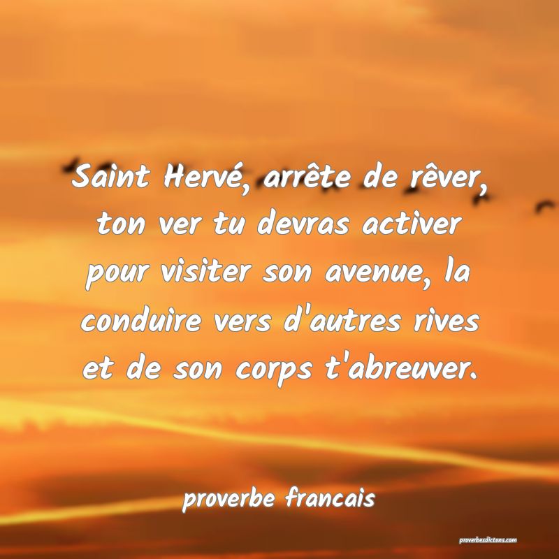Saint Hervé, arrête de rêver, ton ver tu devras activer pour visiter son avenue, la conduire vers d'autres rives et de son corps t'abreuver.