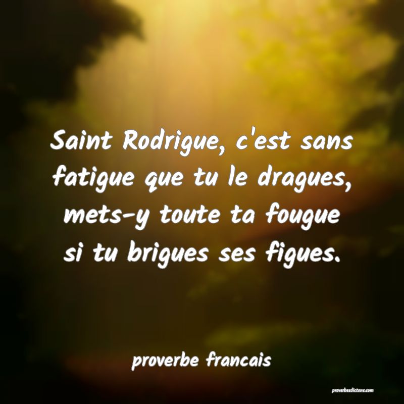 Saint Rodrigue, c'est sans fatigue que tu le dragues, mets-y toute ta fougue si tu brigues ses figues.