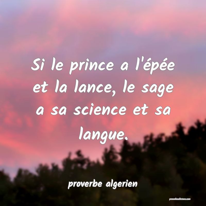  Si le prince a l'épée et la lance, le sage a sa science et sa langue.